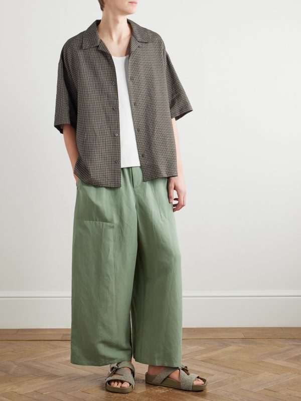 + Paula's Ibiza Convertible-Collar Checked Linen-Blend Shirt - OU