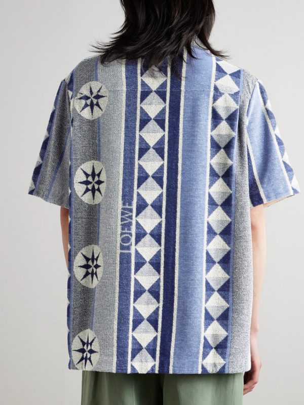 + Paula's Ibiza Camp-Collar Jacquard-Knit Cotton-Blend Terry Shirt - BK