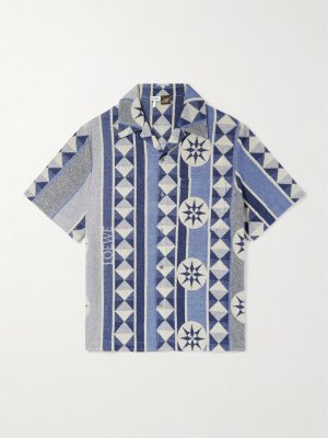 + Paula's Ibiza Camp-Collar Jacquard-Knit Cotton-Blend Terry Shirt + Paula's Ibiza Camp-Collar Jacquard-Knit Cotton-Blend Terry Shirt