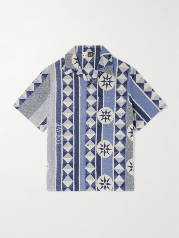 + Paula's Ibiza Camp-Collar Jacquard-Knit Cotton-Blend Terry Shirt