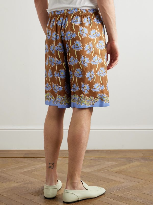 Straight-Leg Printed Silk-Twill Shorts - BK Straight-Leg Printed Silk-Twill Shorts - BK