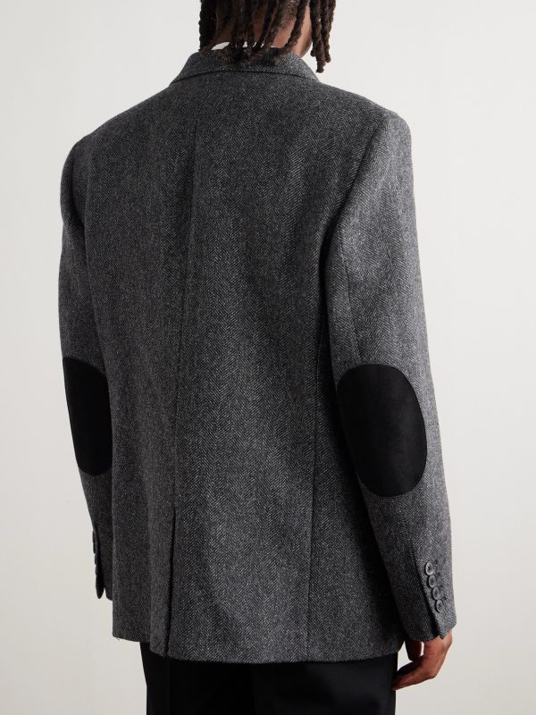 Roy Suede-Trimmed Herrinbone Wool Blazer - BK
