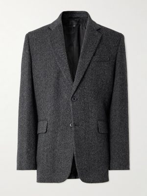 Roy Suede-Trimmed Herrinbone Wool Blazer