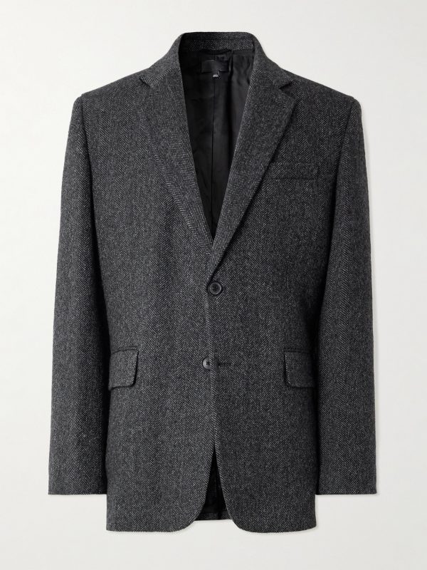 Roy Suede-Trimmed Herrinbone Wool Blazer