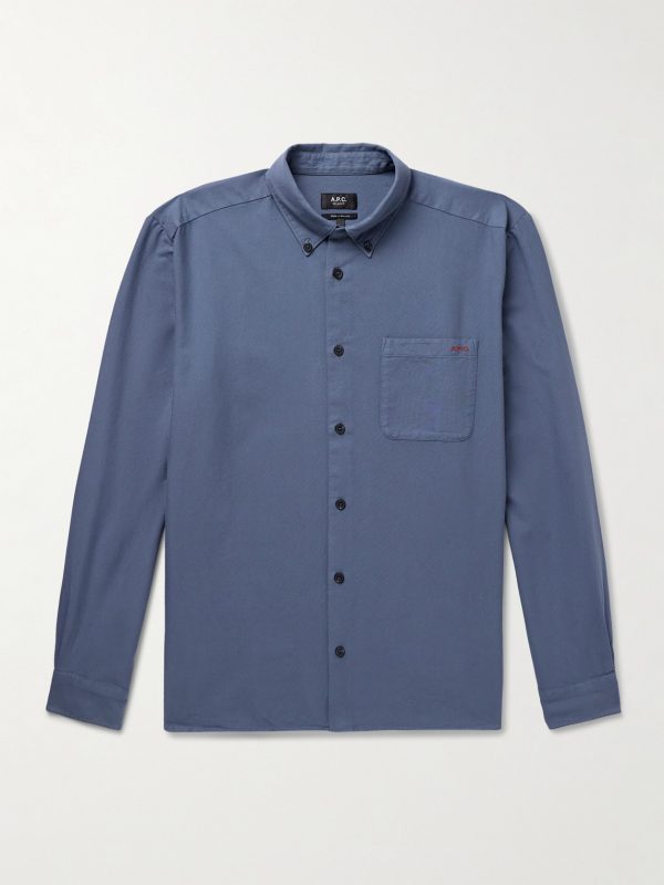 Mateo Button-Down Collar Logo-Embroidered Cotton Shirt Mateo Button-Down Collar Logo-Embroidered Cotton Shirt