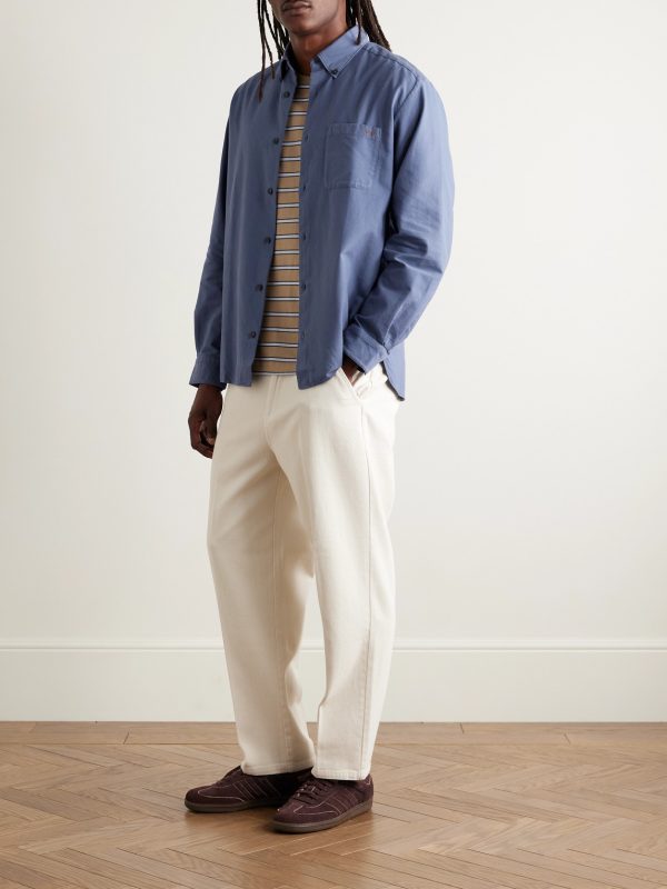 Mateo Button-Down Collar Logo-Embroidered Cotton Shirt - OU Mateo Button-Down Collar Logo-Embroidered Cotton Shirt - OU