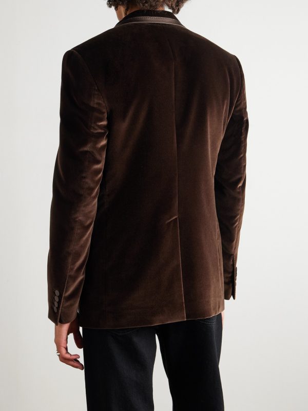 Satin-Trimmed Cotton-Blend Velvet Blazer - BK Satin-Trimmed Cotton-Blend Velvet Blazer - BK