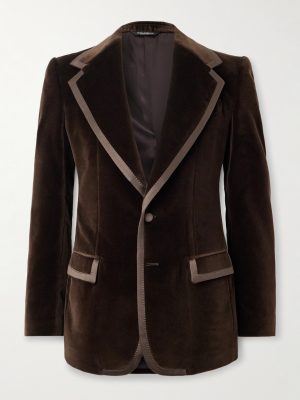 Satin-Trimmed Cotton-Blend Velvet Blazer