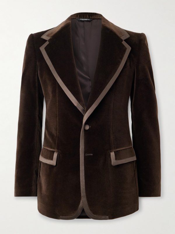 Satin-Trimmed Cotton-Blend Velvet Blazer Satin-Trimmed Cotton-Blend Velvet Blazer
