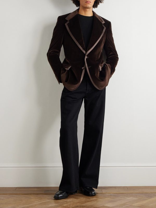 Satin-Trimmed Cotton-Blend Velvet Blazer - OU Satin-Trimmed Cotton-Blend Velvet Blazer - OU