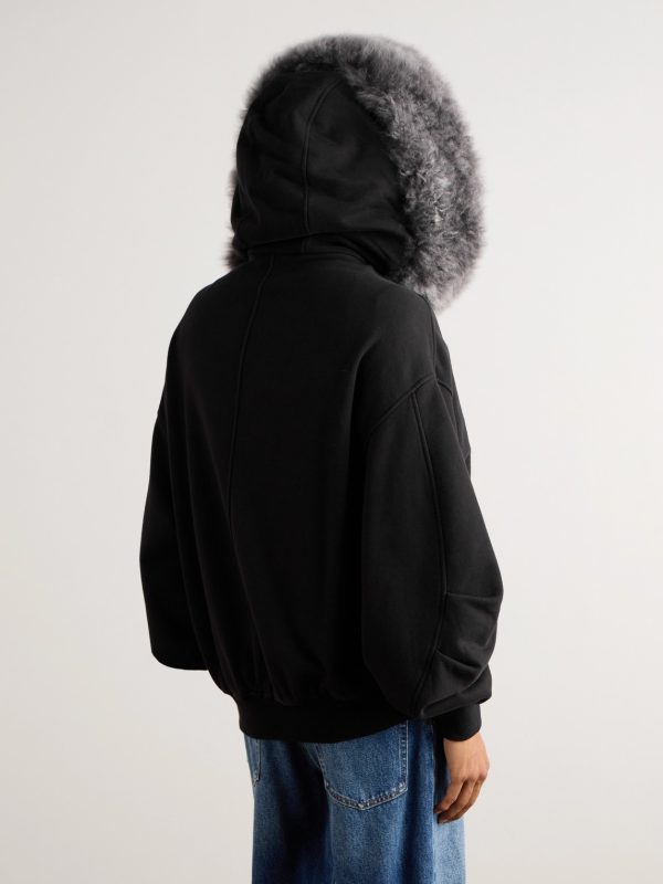 Shearling-Trimmed Cotton-Jersey Hooded Jacket - BK Shearling-Trimmed Cotton-Jersey Hooded Jacket - BK