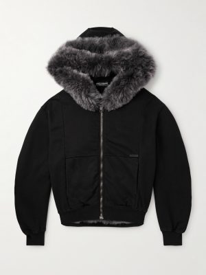 Shearling-Trimmed Cotton-Jersey Hooded Jacket