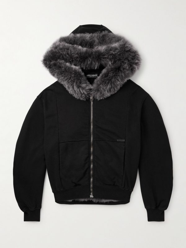 Shearling-Trimmed Cotton-Jersey Hooded Jacket Shearling-Trimmed Cotton-Jersey Hooded Jacket