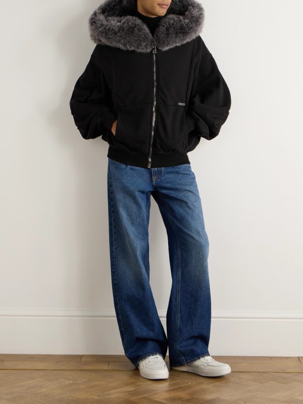 Shearling-Trimmed Cotton-Jersey Hooded Jacket - OU Shearling-Trimmed Cotton-Jersey Hooded Jacket - OU