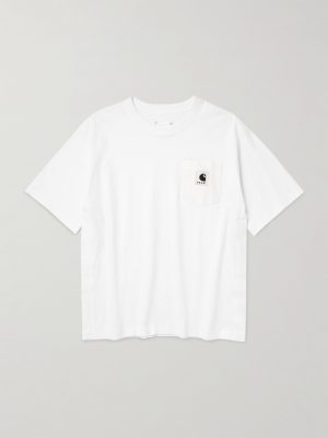 Logo-Appliquéd Canvas-Trimmed Cotton-Jersey T-Shirt