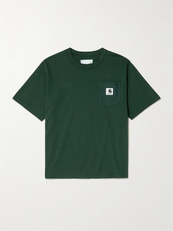 + Carhartt WIP Logo-Appliquéd Canvas-Trimmed Cotton-Jersey T-Shirt + Carhartt WIP Logo-Appliquéd Canvas-Trimmed Cotton-Jersey T-Shirt