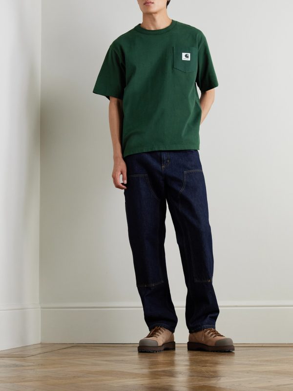 + Carhartt WIP Logo-Appliquéd Canvas-Trimmed Cotton-Jersey T-Shirt - OU + Carhartt WIP Logo-Appliquéd Canvas-Trimmed Cotton-Jersey T-Shirt - OU