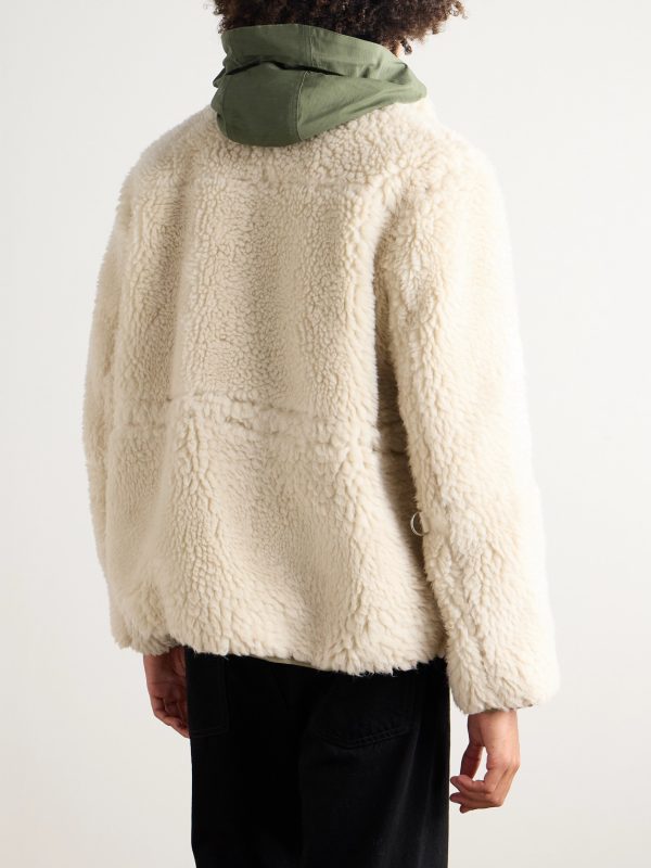 Shell-Trimmed Wool-Blend Fleece Hooded Coat - BK
