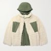 Shell-Trimmed Wool-Blend Fleece Hooded Coat