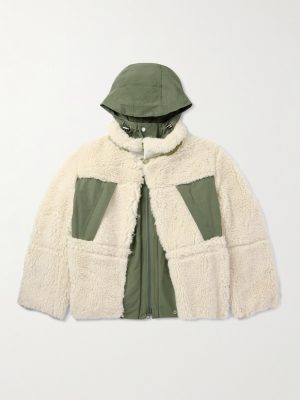 Shell-Trimmed Wool-Blend Fleece Hooded Coat