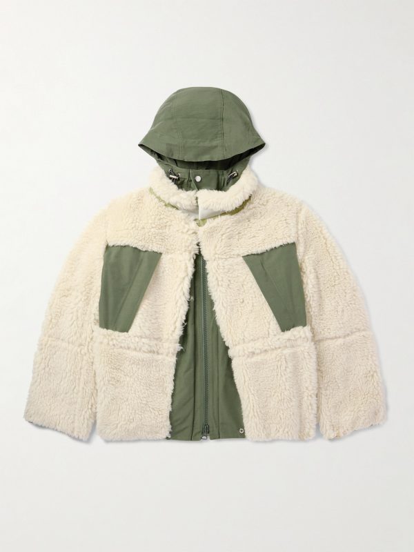Shell-Trimmed Wool-Blend Fleece Hooded Coat