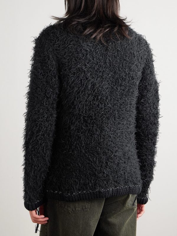 Distressed Brushed-Knit Cardigan - BK