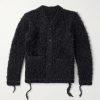 Distressed Brushed-Knit Cardigan