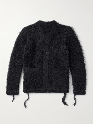 Distressed Brushed-Knit Cardigan