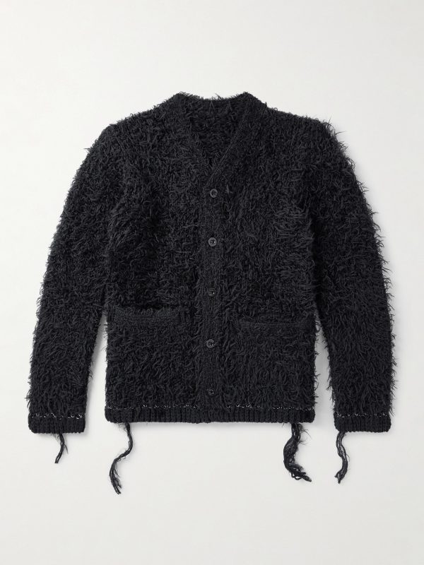 Distressed Brushed-Knit Cardigan