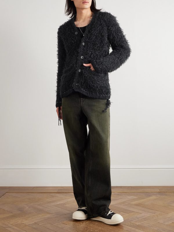 Distressed Brushed-Knit Cardigan - OU