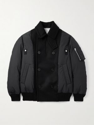 Double-Breasted Wool and Ripstop Down Bomber Jacket