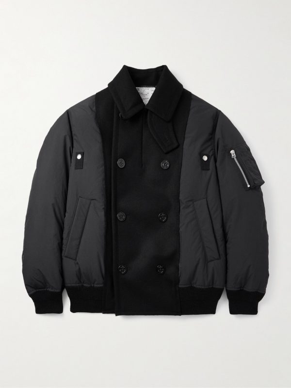 Double-Breasted Wool and Ripstop Down Bomber Jacket