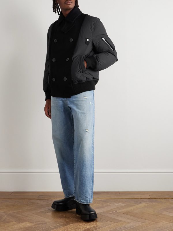 Double-Breasted Wool and Ripstop Down Bomber Jacket - OU