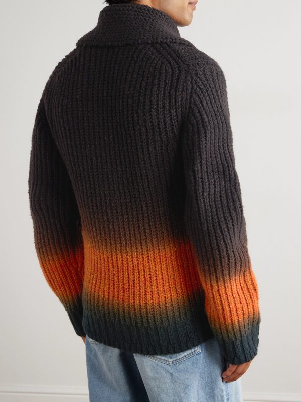 Dégradé Garment-Dyed Ribbed Wool Zip-Up Cardigan - BK Dégradé Garment-Dyed Ribbed Wool Zip-Up Cardigan - BK