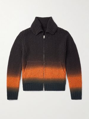 Dégradé Garment-Dyed Ribbed Wool Zip-Up Cardigan