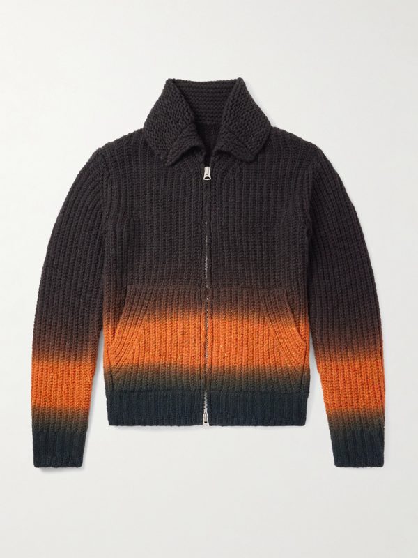 Dégradé Garment-Dyed Ribbed Wool Zip-Up Cardigan Dégradé Garment-Dyed Ribbed Wool Zip-Up Cardigan