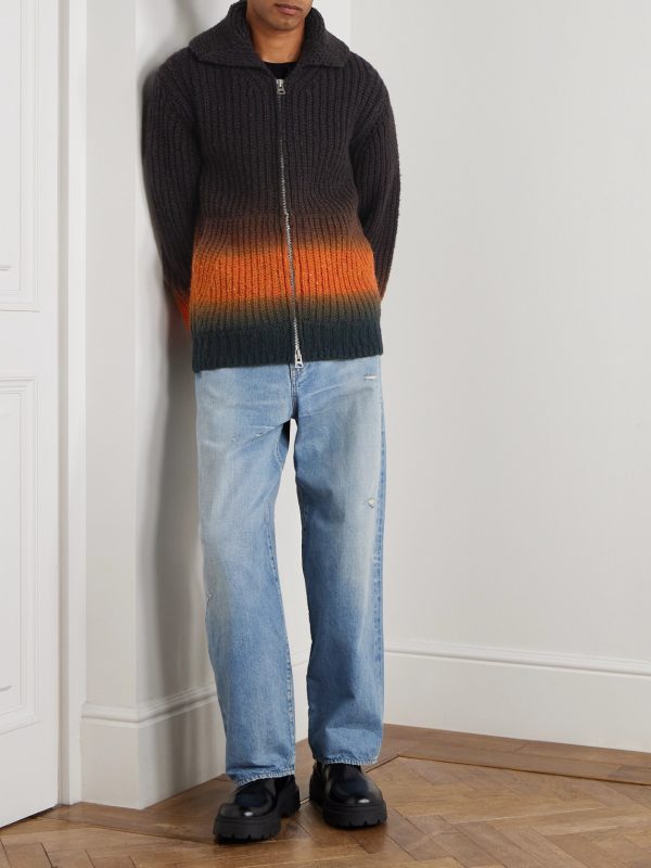 Dégradé Garment-Dyed Ribbed Wool Zip-Up Cardigan - OU Dégradé Garment-Dyed Ribbed Wool Zip-Up Cardigan - OU
