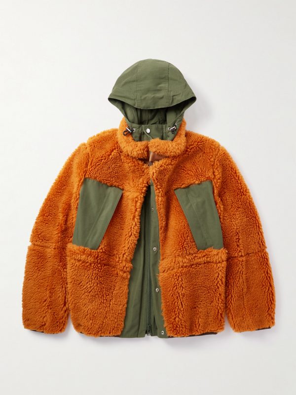Shell-Trimmed Wool-Blend Fleece Hooded Coat Shell-Trimmed Wool-Blend Fleece Hooded Coat