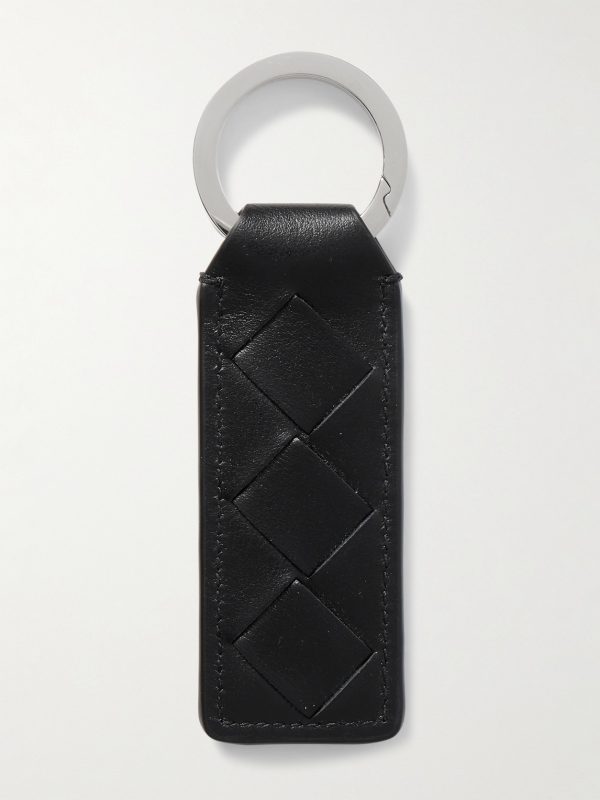 Silver-Tone and Intrecciato Leather Key Fob - BK