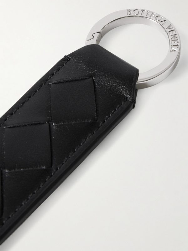 Silver-Tone and Intrecciato Leather Key Fob - CU