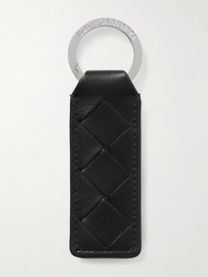 Silver-Tone and Intrecciato Leather Key Fob