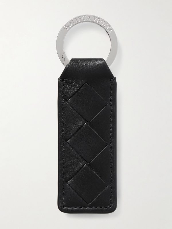 Silver-Tone and Intrecciato Leather Key Fob