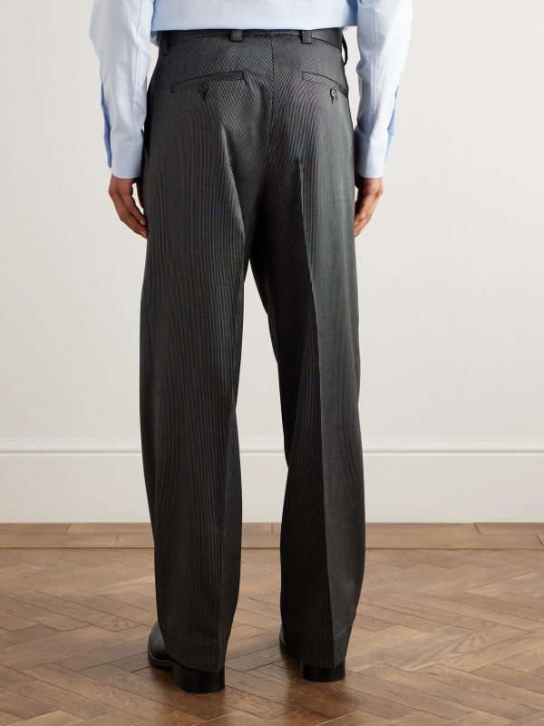 Straight-Leg Pleated Striped Wool and Silk-Blend Trousers - BK Straight-Leg Pleated Striped Wool and Silk-Blend Trousers - BK
