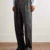 Straight-Leg Pleated Striped Wool and Silk-Blend Trousers - FR Straight-Leg Pleated Striped Wool and Silk-Blend Trousers - FR