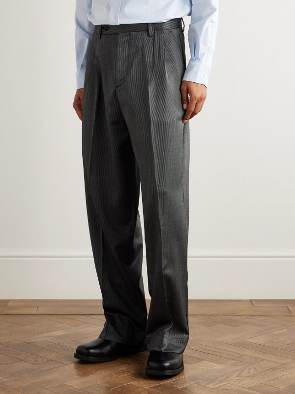Straight-Leg Pleated Striped Wool and Silk-Blend Trousers - FR Straight-Leg Pleated Striped Wool and Silk-Blend Trousers - FR