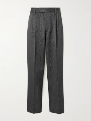 Straight-Leg Pleated Striped Wool and Silk-Blend Trousers Straight-Leg Pleated Striped Wool and Silk-Blend Trousers