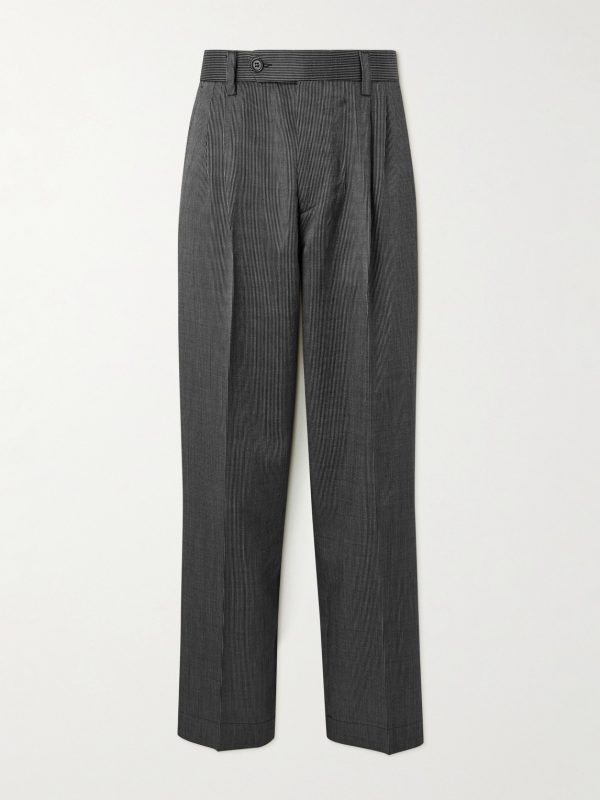 Straight-Leg Pleated Striped Wool and Silk-Blend Trousers Straight-Leg Pleated Striped Wool and Silk-Blend Trousers