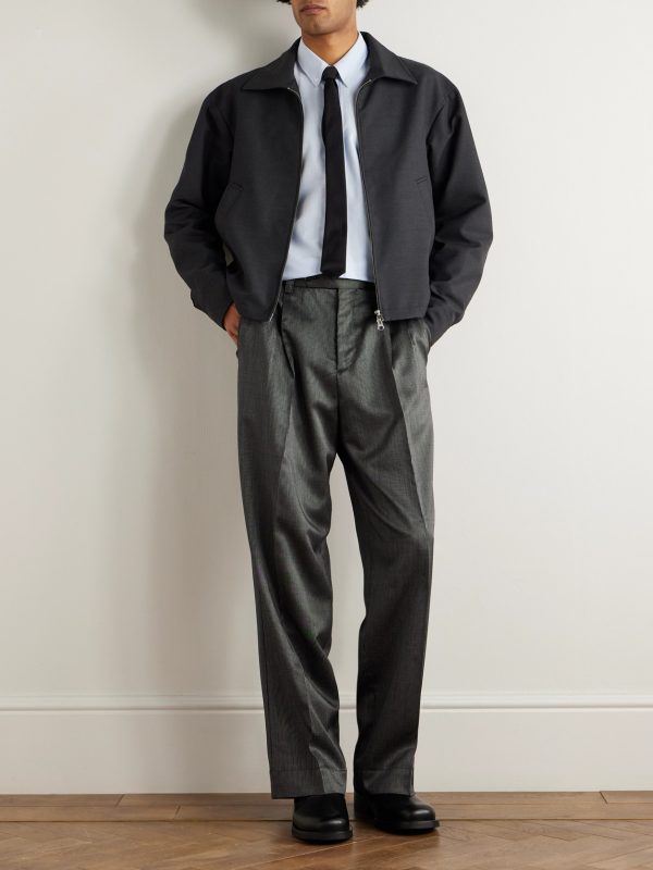 Straight-Leg Pleated Striped Wool and Silk-Blend Trousers - OU Straight-Leg Pleated Striped Wool and Silk-Blend Trousers - OU
