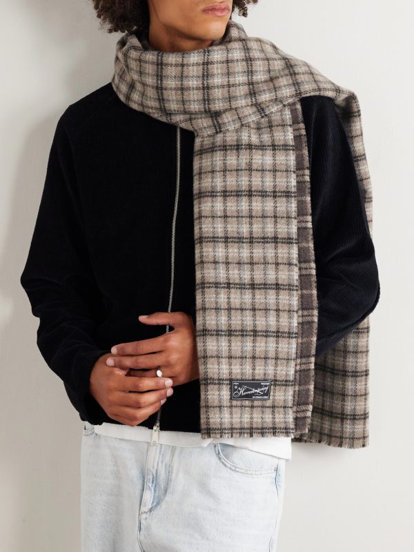 Appliquéd Checked Double-Faced Wool-Blend Scarf - OU Appliquéd Checked Double-Faced Wool-Blend Scarf - OU