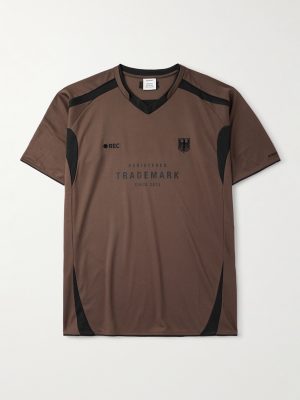 Printed Embroidered Panelled Cotton-Mesh T-Shirt Printed Embroidered Panelled Cotton-Mesh T-Shirt